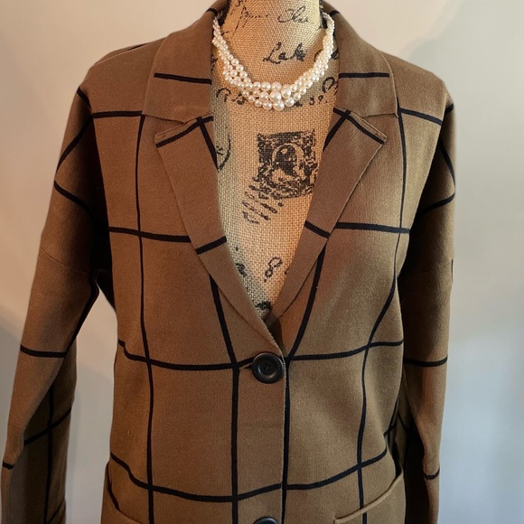 Window Plaid Cardigan Coatigan Sweater 
